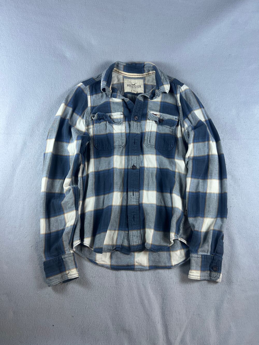 Hollister Shirt Mens M Blue White Long Sleeve Button Up Flannel Plaid Classic